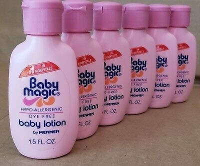 A collection of six Baby Magic baby lotion in pink with &#x27;80s-ish font