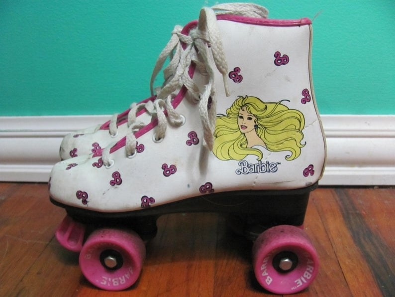 A pair of &#x27;80s Barbie lace-up rollerskates