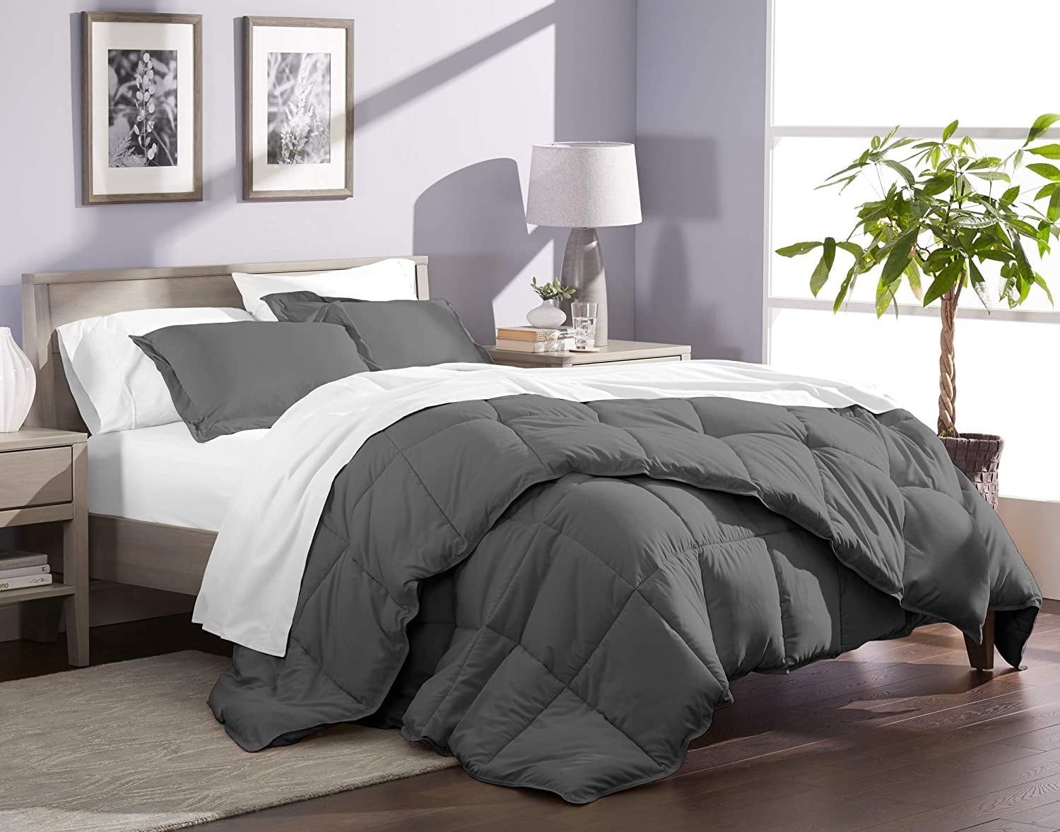 The comforter set on a bed