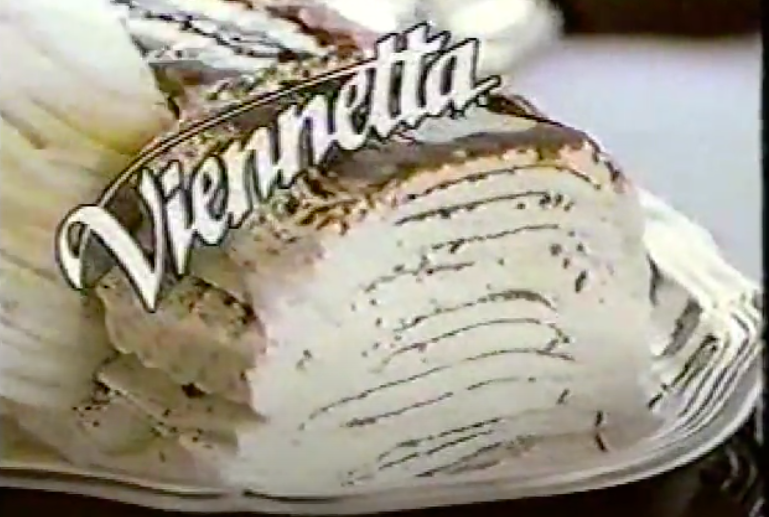 A screenshot of a Breyers Viennetta ice cream cake from the commercial for it 