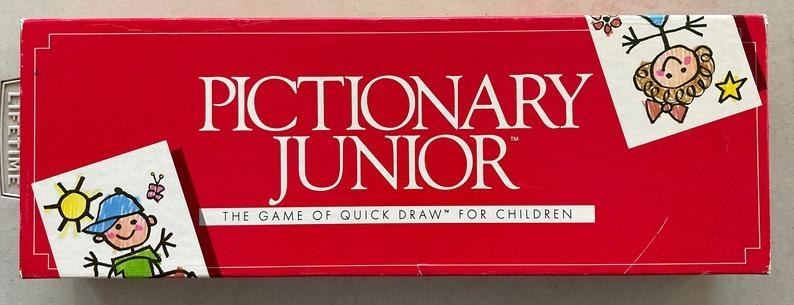 A red box from the &#x27;80s of Pictionary Junior