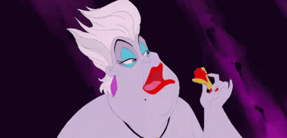Ursula from &quot;The Little Mermaid&quot; puckering up and kissing with red lips