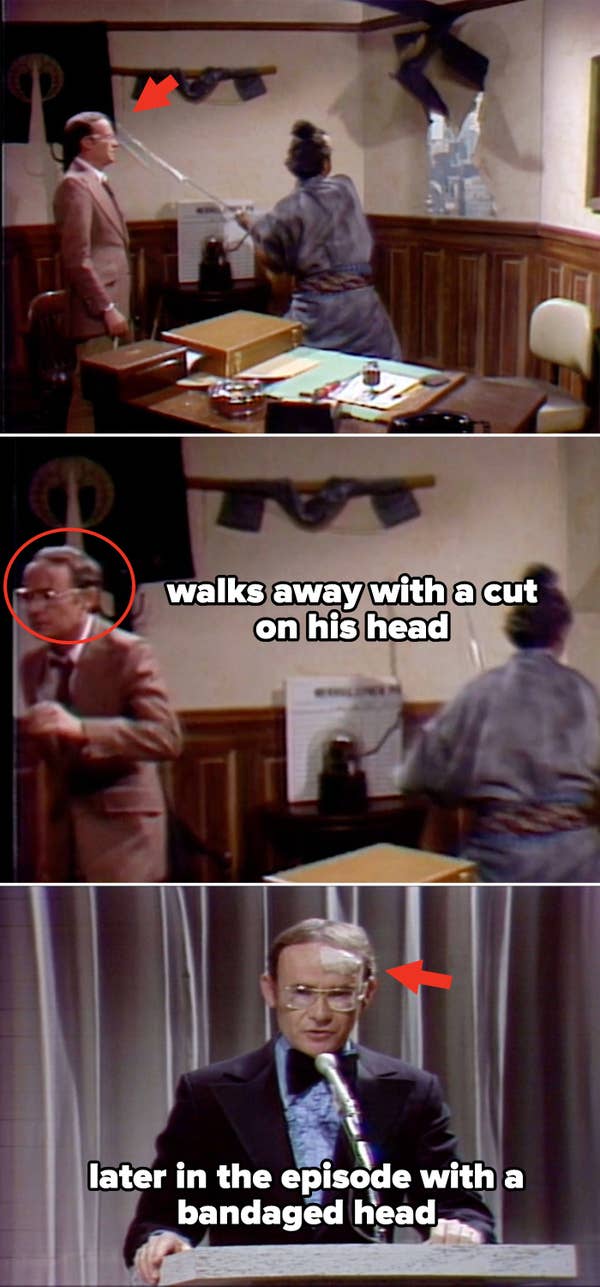 Henry getting hit by the sword, the cut on his head, then his bandaged head later in the episode