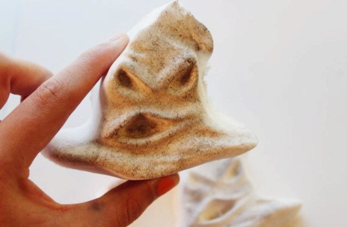 A bath bomb shaped exactly like the Sorting Hat in Harry Potter