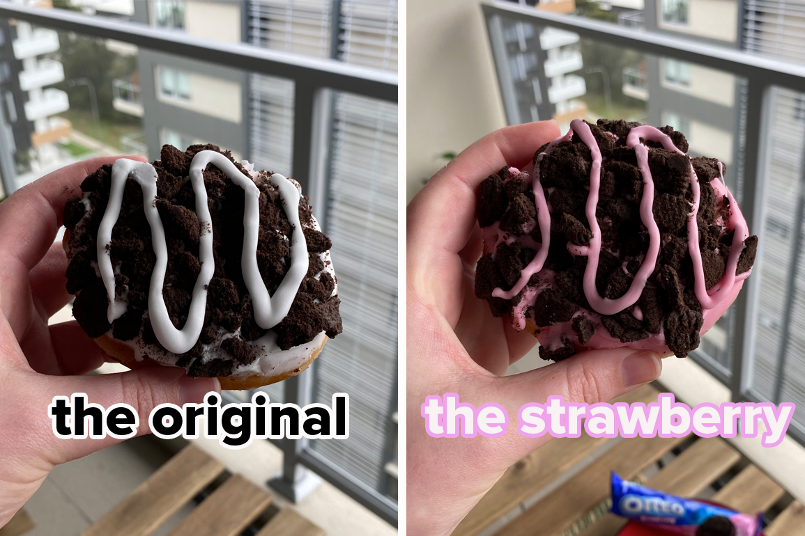 Left image shows doughnut with white icing captioned