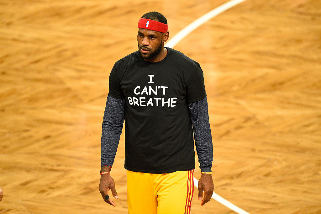 LeBron wearing a &quot;I Can&#x27;t Breathe&quot; shirt in 2014.