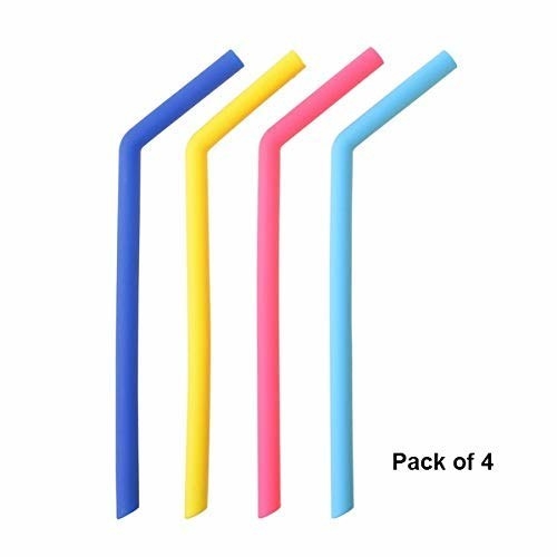 Blue, yellow, pink and light blue straws.