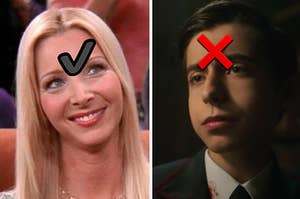 Phoebe from "Friends" is on the left, marked with a check mark and with Number 5 from "Umbrella Academy" is on the right marked with an "x"