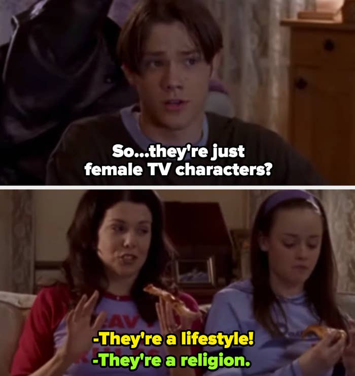 Dean, Lorelai, and Rory from "Gilmore Girls" watching TV