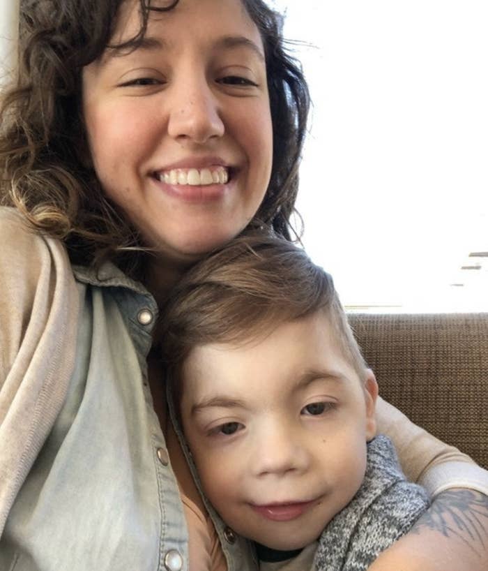 A mom and her young son with special needs.