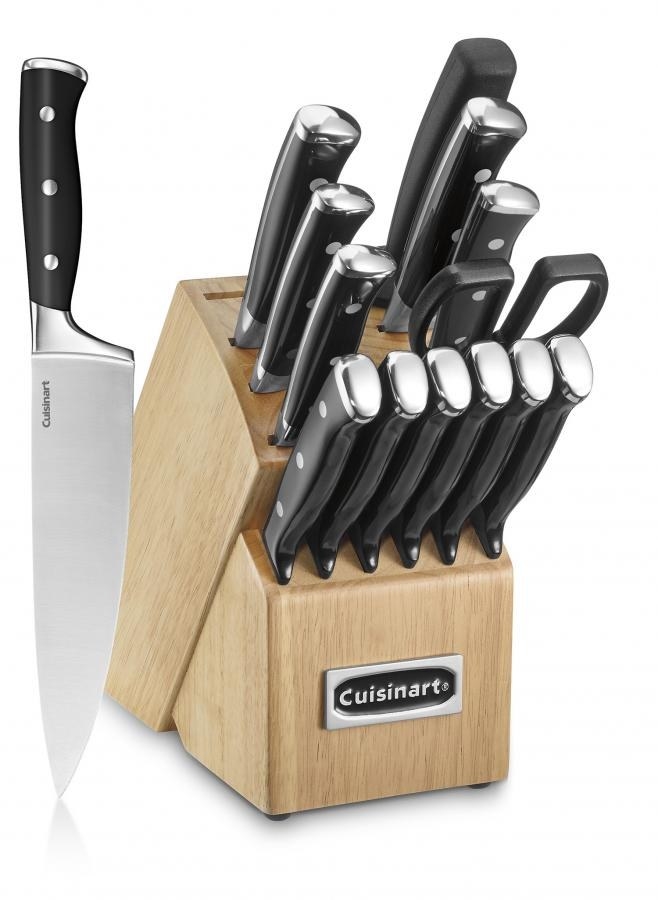 The knife set in the wooden block