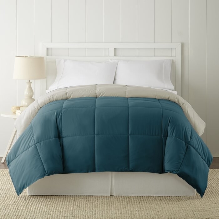 The blue and grey reversible comforter