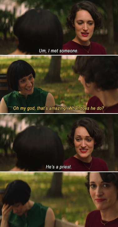 Fleabag telling her sister at the park that she&#x27;s in love with a priest