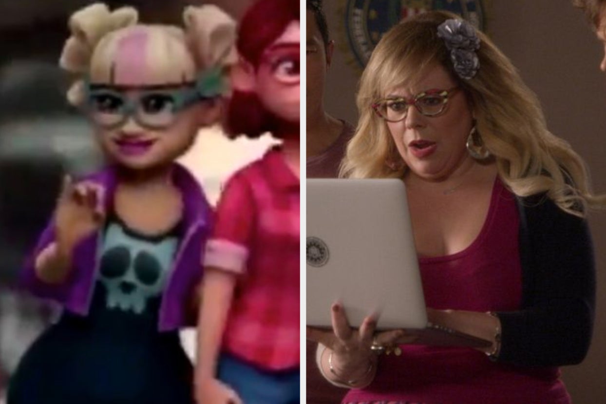 A cartoon of someone who looks like Penelope Garcia and Garcia looking at her laptop in shock. 
