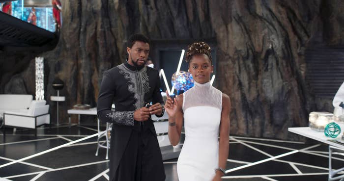 BLACK PANTHER, from left: Chadwick Boseman, Letitia Wright