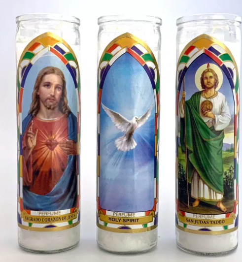 Three Catholic religious candles