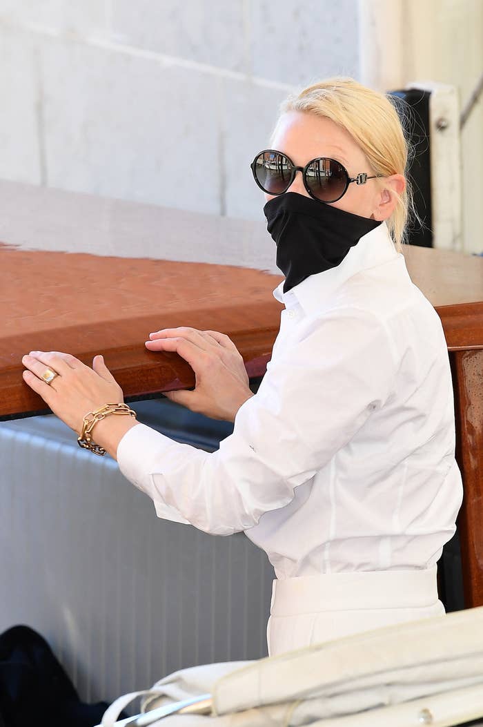 Cate Blanchett is seen arriving at Venice Airport during the 77th Venice Film Festival