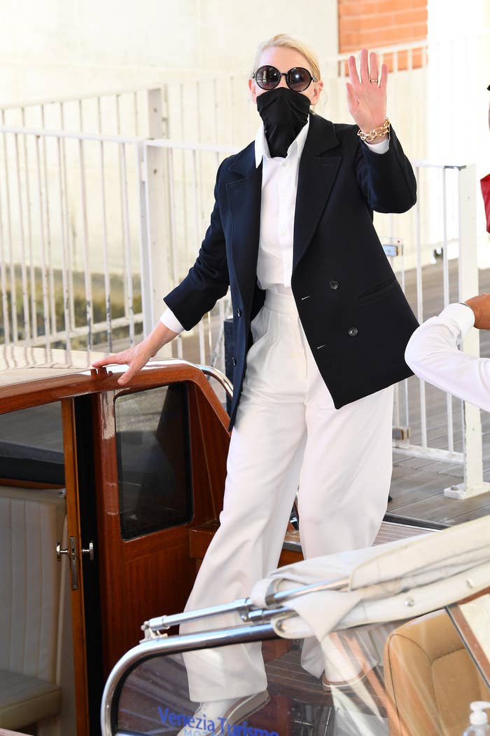 Cate Blanchett is seen arriving at Venice Airport during the 77th Venice Film Festival