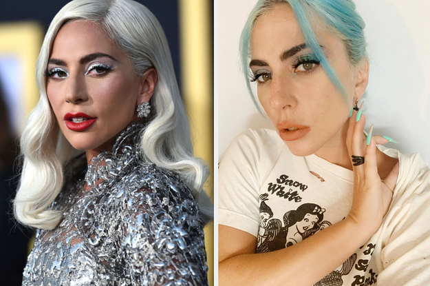 Lady Gaga on the red carpet next to a selfie