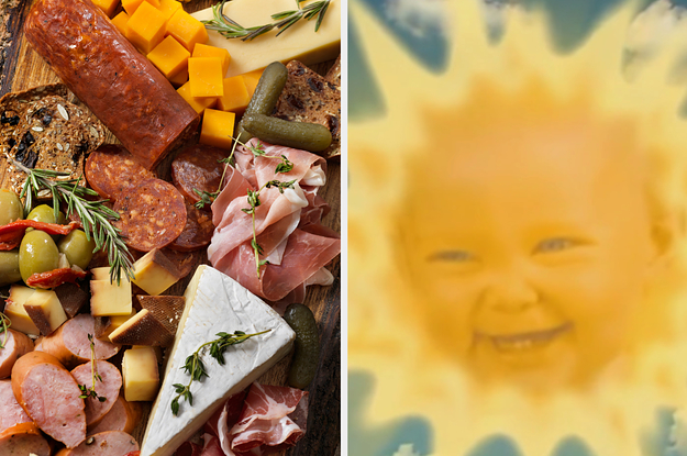 On the left, various meats and cheeses on a platter, and on the right, the Sun Baby from