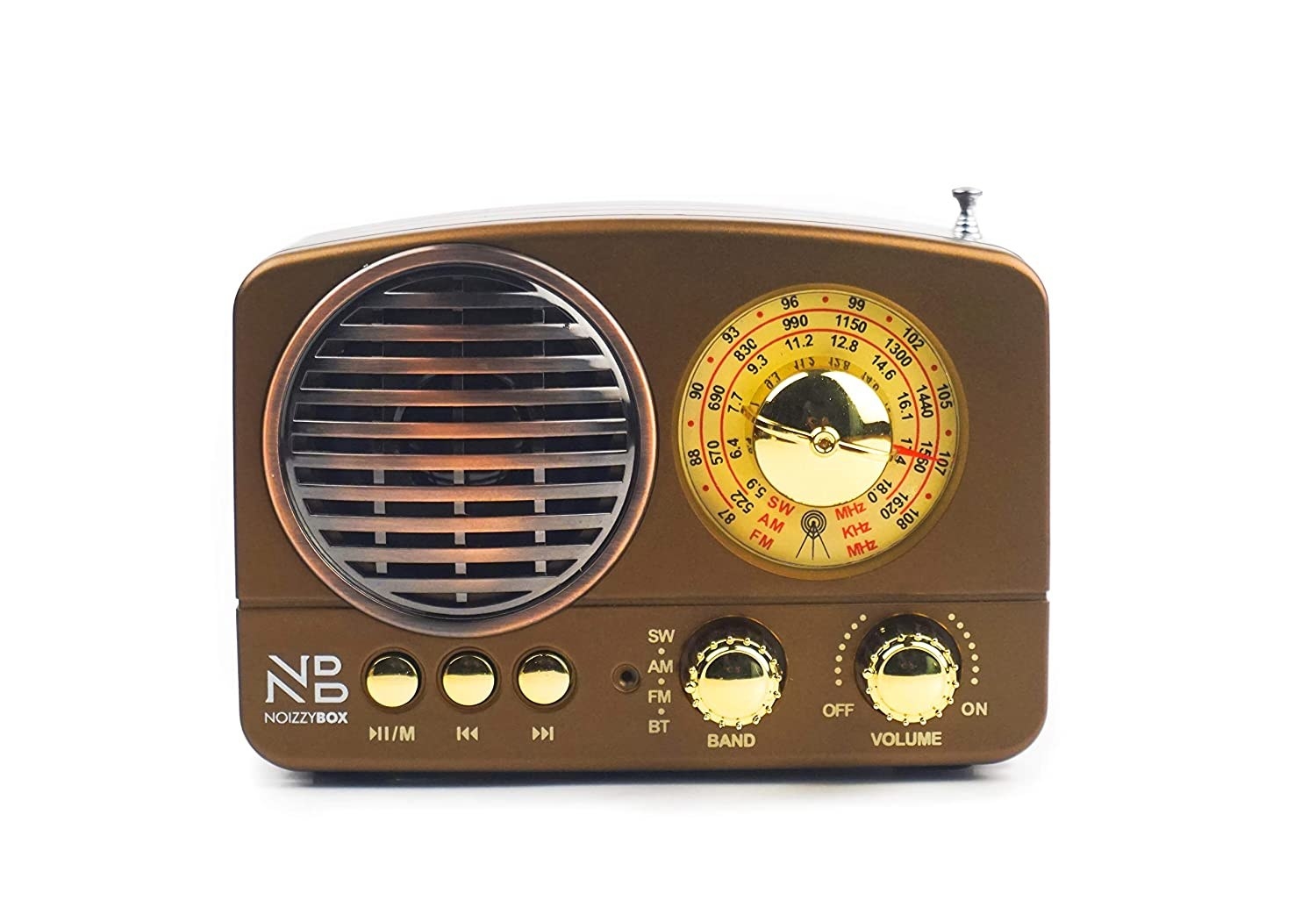 A Bluetooth speaker in the shape of a vintage radio.