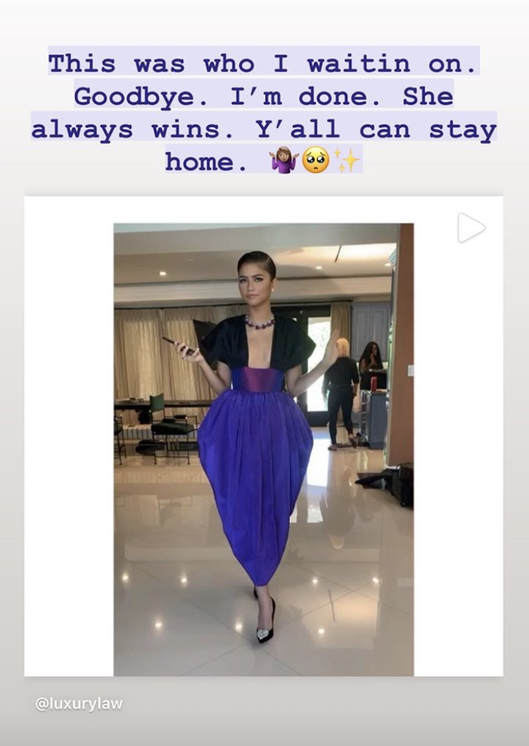 Storm&#x27;s Insta story of Zendaya stepping out to the Emmys while calling her a winner already