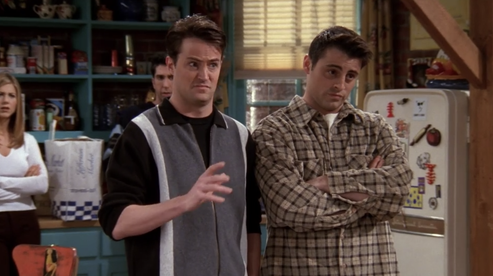 Chandler and Joey saying they know Rachel and Monica so well