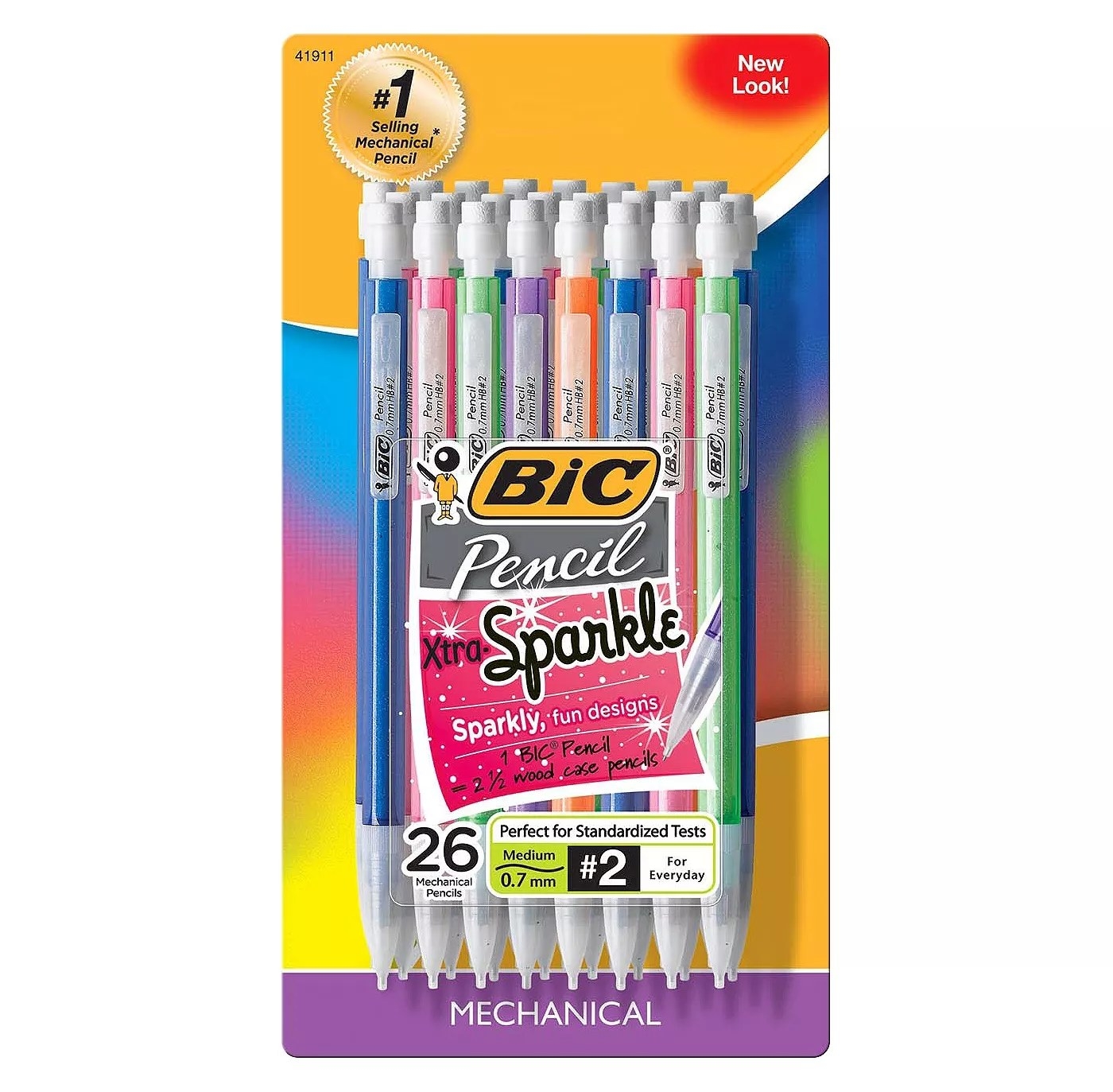 A 26-pack of Big Xtra Sparkle mechanical pencils with medium 0.7 mm lead