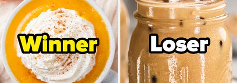 A pumpkin spice latte with the word 