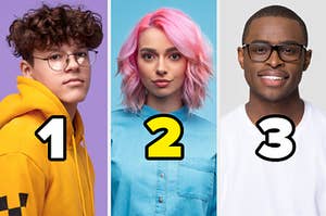 Three young hipsters each labelled with numbers one to three