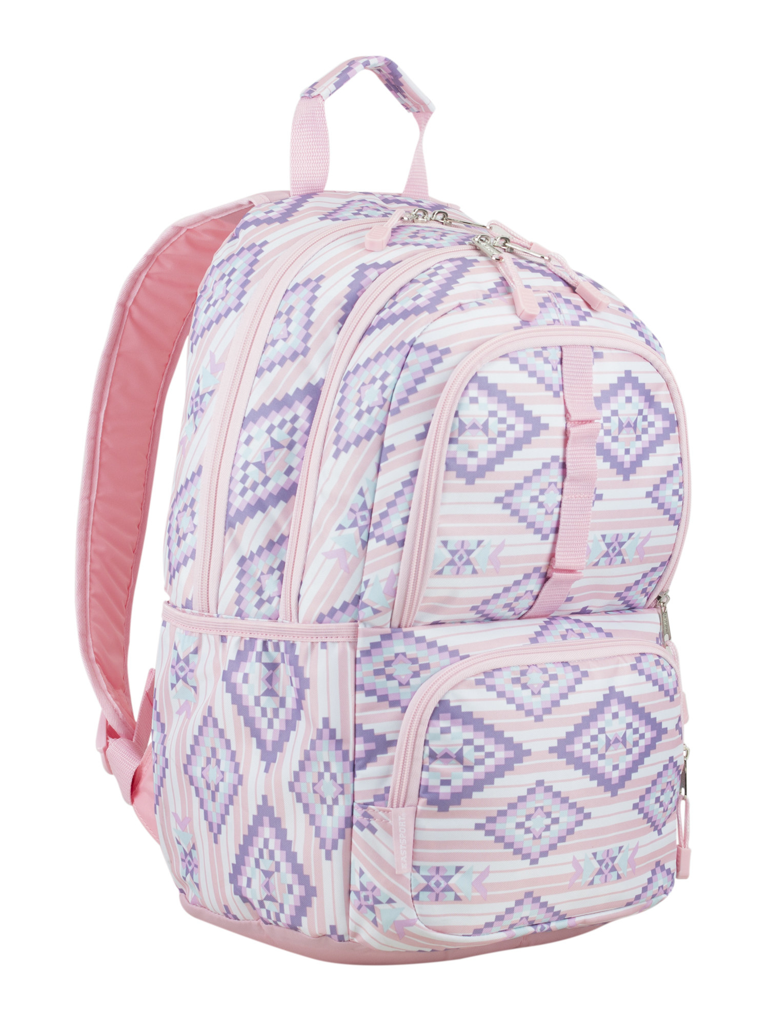 The pink and purple patterned backpack