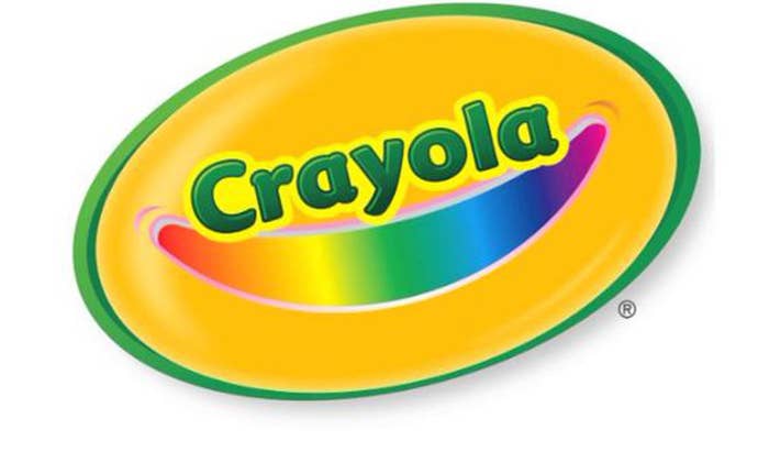 The crayola logo with a rainbow smile