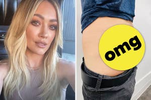 Hillary Duff next to a butt censored with OMG