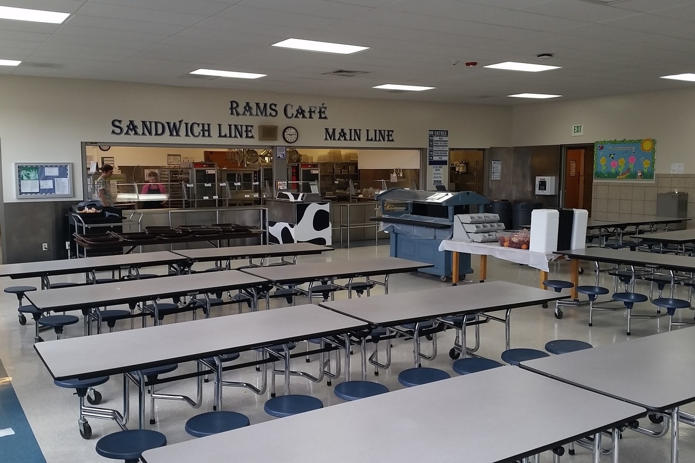 Middle school cafeteria with tables
