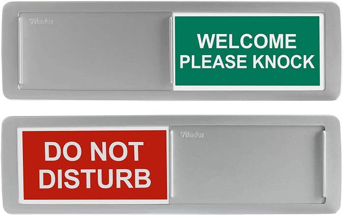 sliding do-not-disturb sign, one side says &quot;welcome please knock&quot; with a green background and the other side says &quot;do not disturb&quot; with a red background 