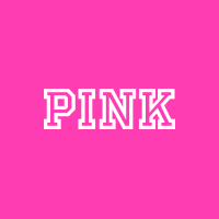 PINK logo in white with pink background