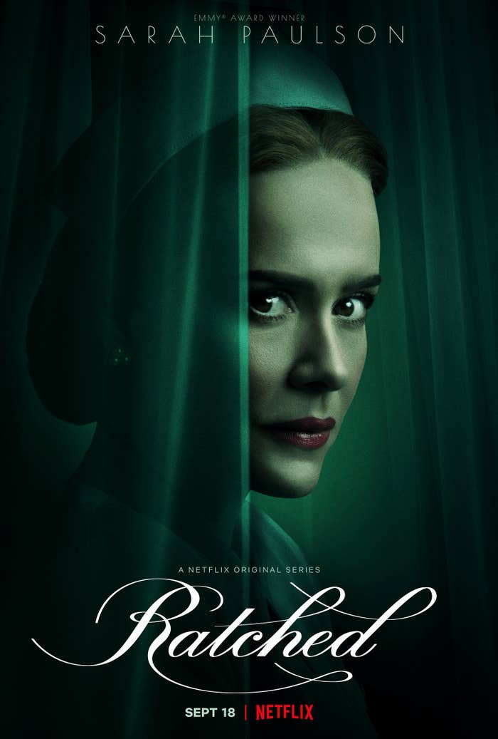 Actress Sarah Paulson posing in the poster for the show &quot;Ratched&quot;