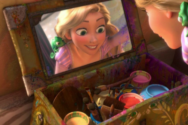Rapunzel looking into her painting box