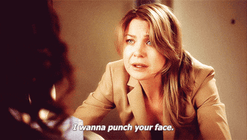 Meredith looking forlorn and saying she wants to punch someone