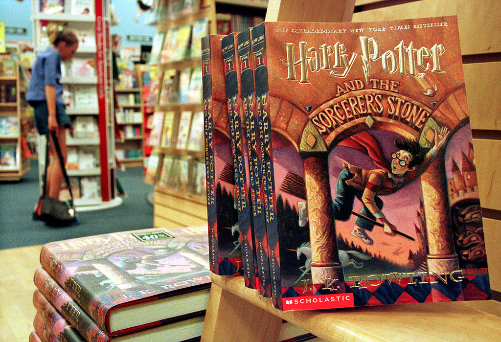 Copies of the "Harry Potter" seriessit in a bookstore