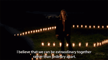 Meredith giving a powerful love speech in a field of lanterns