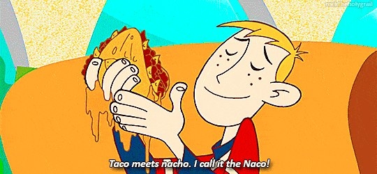 Ron shows off his nacho-filled taco creation.