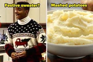 Festive sweater? mashed potatoes