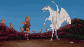 Hercules and Pegasus from the Disney movie &quot;Hercules&quot; doing a handshake after completing training