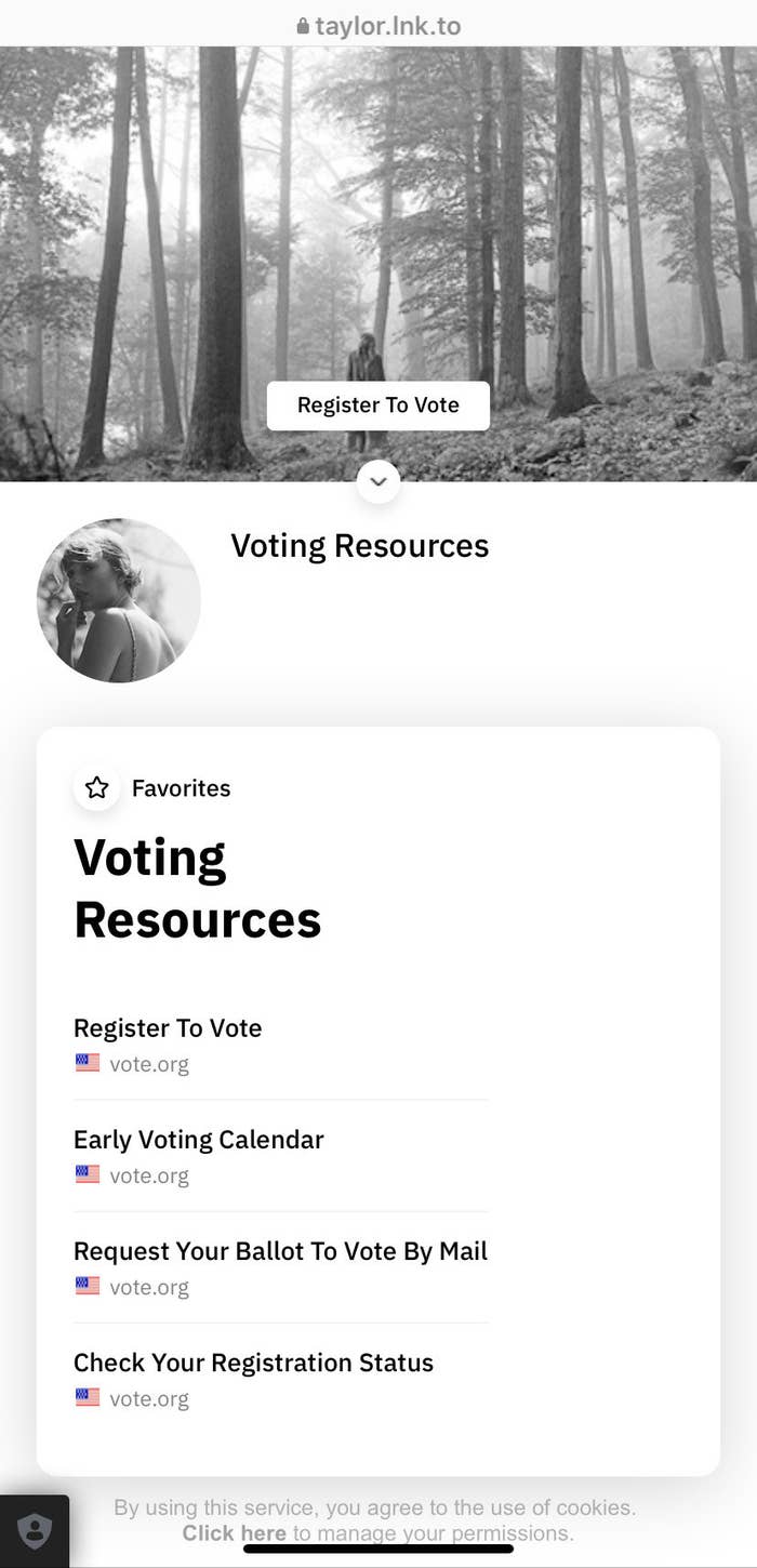 Taylor Swift&#x27;s voting registration page