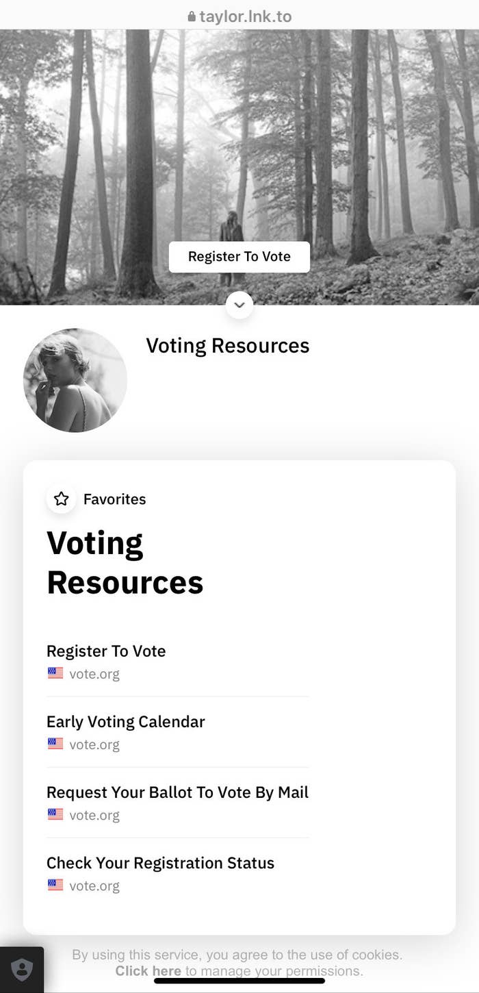 Taylor Swift's voting registration page