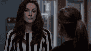Gif of Carina DeLuca talking with Meredith Grey