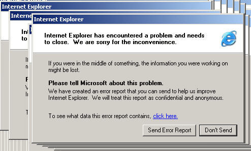 A screenshot of the error message you would get from a crashed Internet Explorer 