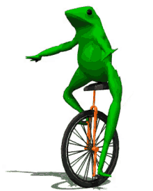 A frog casually riding on a unicycle