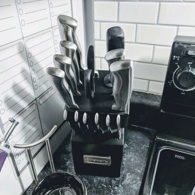 Reviewer image of the Cuisinart knife set on counter